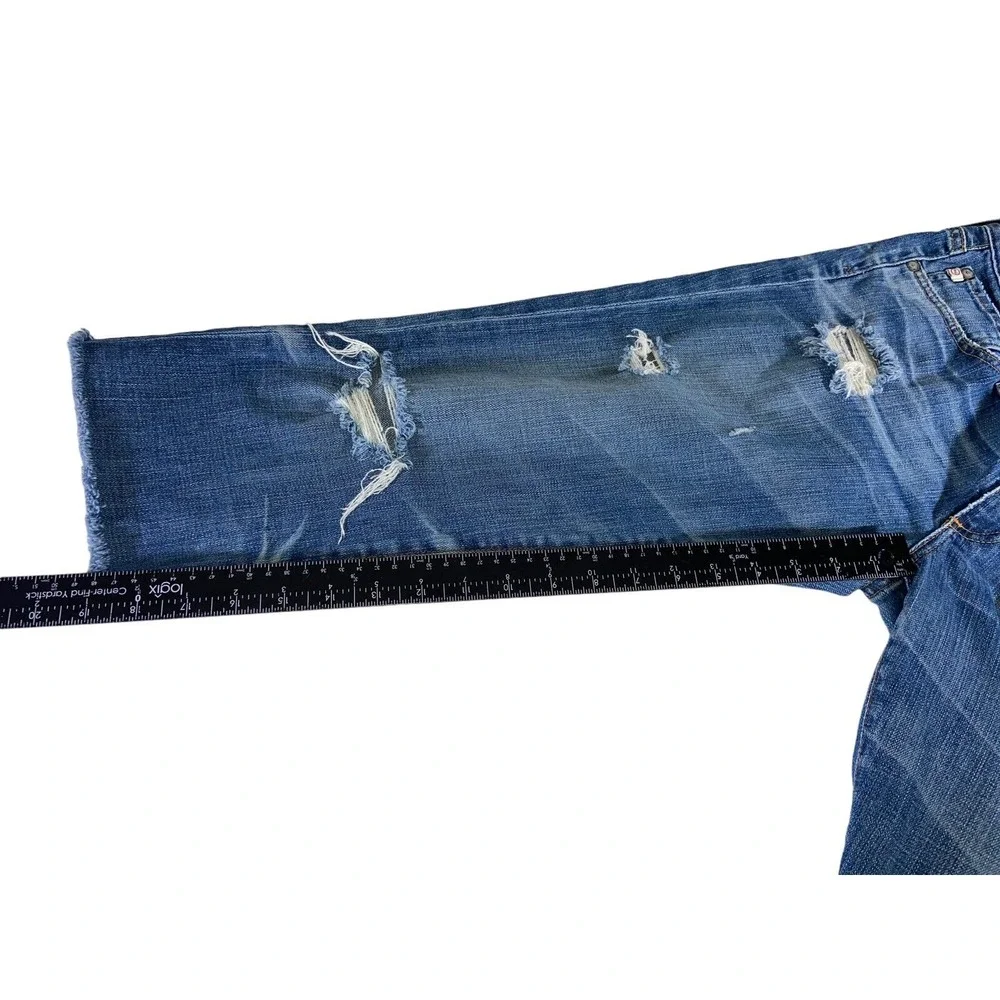 AG Adriano Goldschmied Woman's‎ Medium Wash Distressed Capri Raw Hem Size 29R